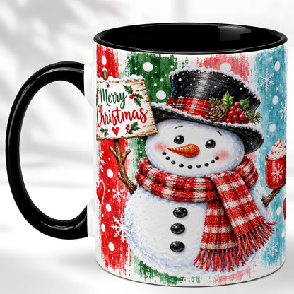 #pl[11oz|Black] Christmas Snowman Coffee Mug, Holiday Cocoa Mug, Ceramic Cup