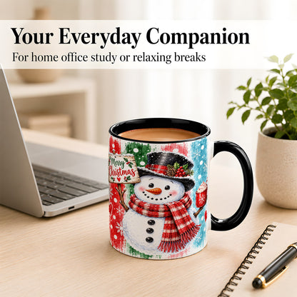 #pl[11oz|Black] Christmas Snowman Coffee Mug, Holiday Cocoa Mug, Ceramic Cup