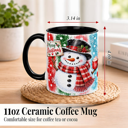 #pl[11oz|Black] Christmas Snowman Coffee Mug, Holiday Cocoa Mug, Ceramic Cup