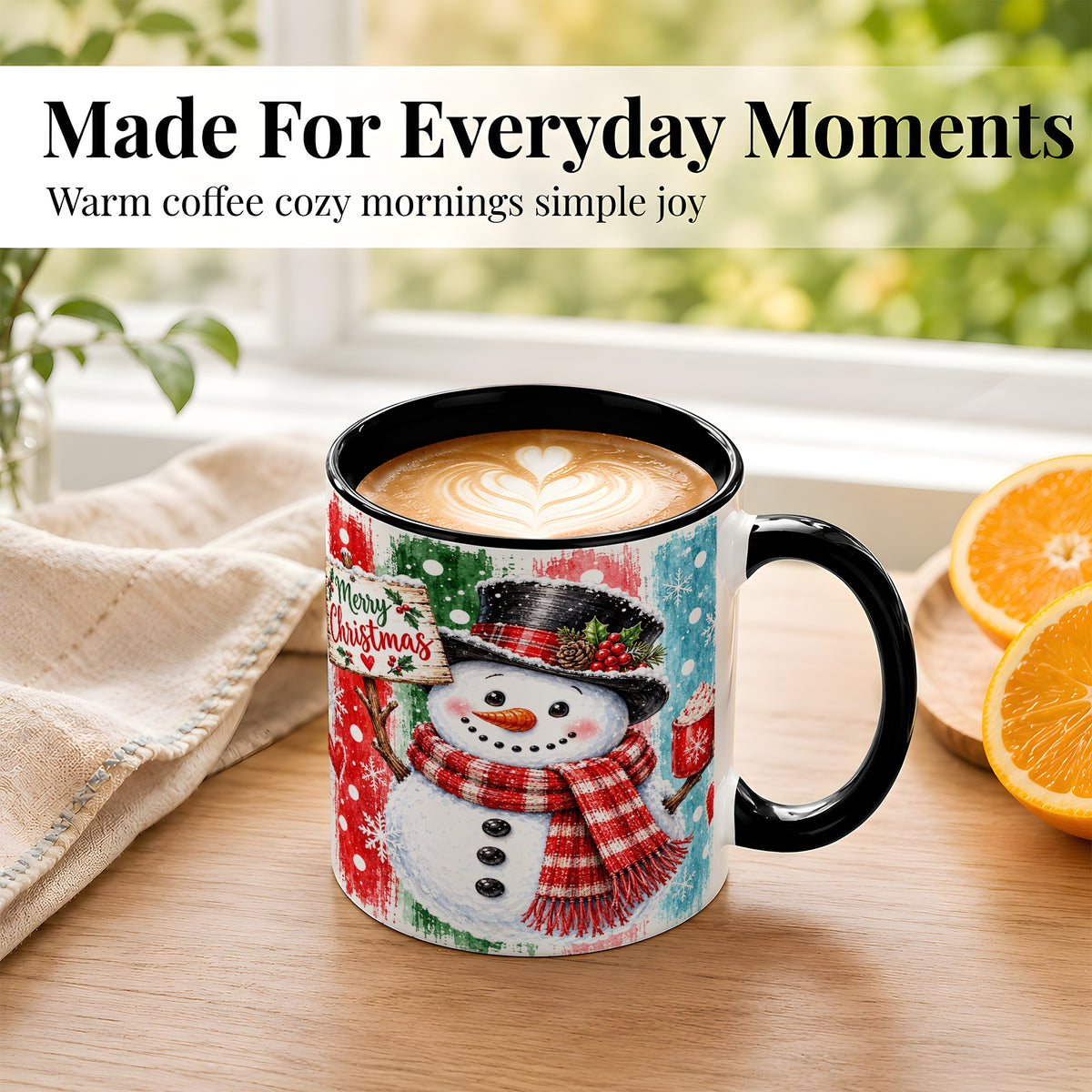 #pl[11oz|Black] Christmas Snowman Coffee Mug, Holiday Cocoa Mug, Ceramic Cup