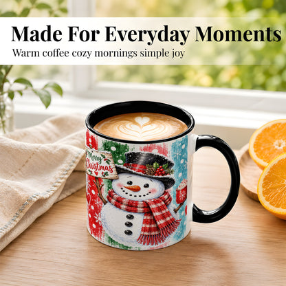 #pl[11oz|Black] Christmas Snowman Coffee Mug, Holiday Cocoa Mug, Ceramic Cup
