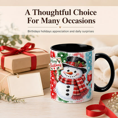 #pl[11oz|Black] Christmas Snowman Coffee Mug, Holiday Cocoa Mug, Ceramic Cup