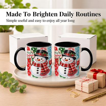#pl[11oz|Black] Christmas Snowman Coffee Mug, Holiday Cocoa Mug, Ceramic Cup