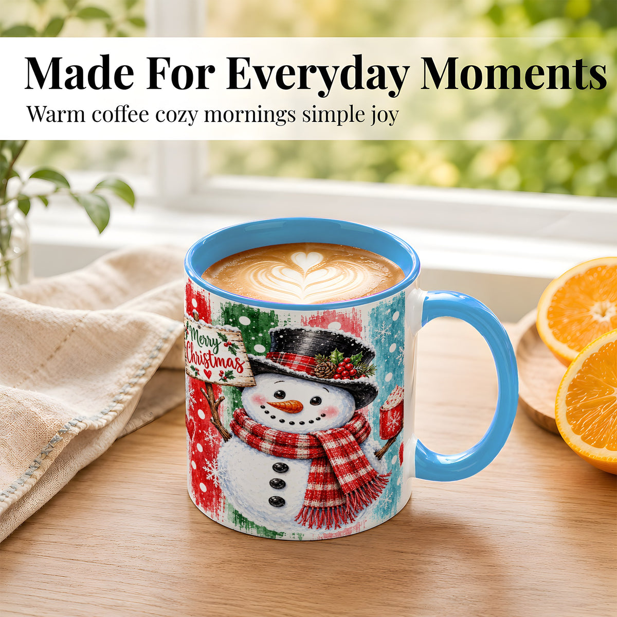 #pl[11oz|Blue] Christmas Snowman Coffee Mug, Holiday Cocoa Mug, Ceramic Cup