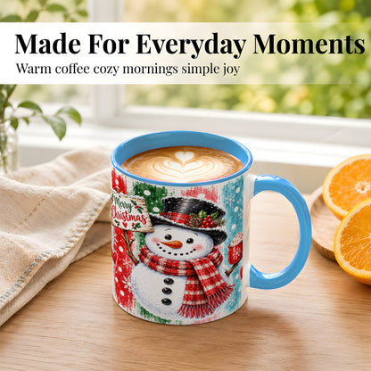 #pl[11oz|Blue] Christmas Snowman Coffee Mug, Holiday Cocoa Mug, Ceramic Cup