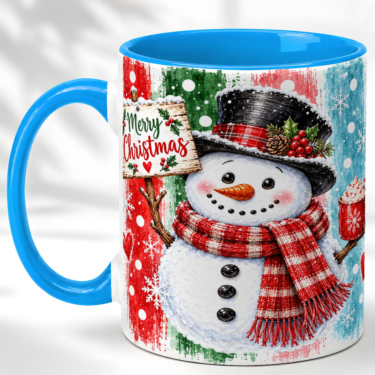 #pl[11oz|Blue] Christmas Snowman Coffee Mug, Holiday Cocoa Mug, Ceramic Cup