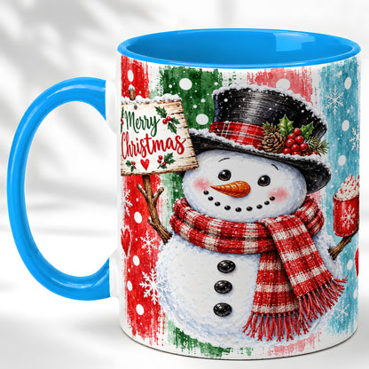 #pl[11oz|Blue] Christmas Snowman Coffee Mug, Holiday Cocoa Mug, Ceramic Cup