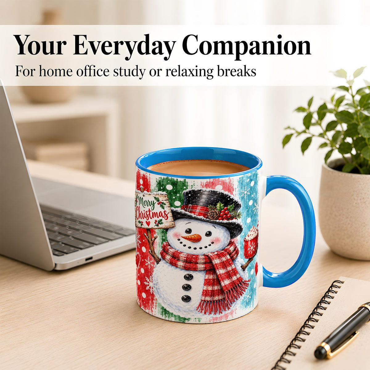 #pl[11oz|Blue] Christmas Snowman Coffee Mug, Holiday Cocoa Mug, Ceramic Cup