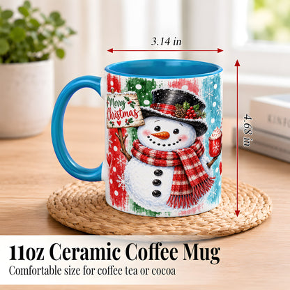 #pl[11oz|Blue] Christmas Snowman Coffee Mug, Holiday Cocoa Mug, Ceramic Cup