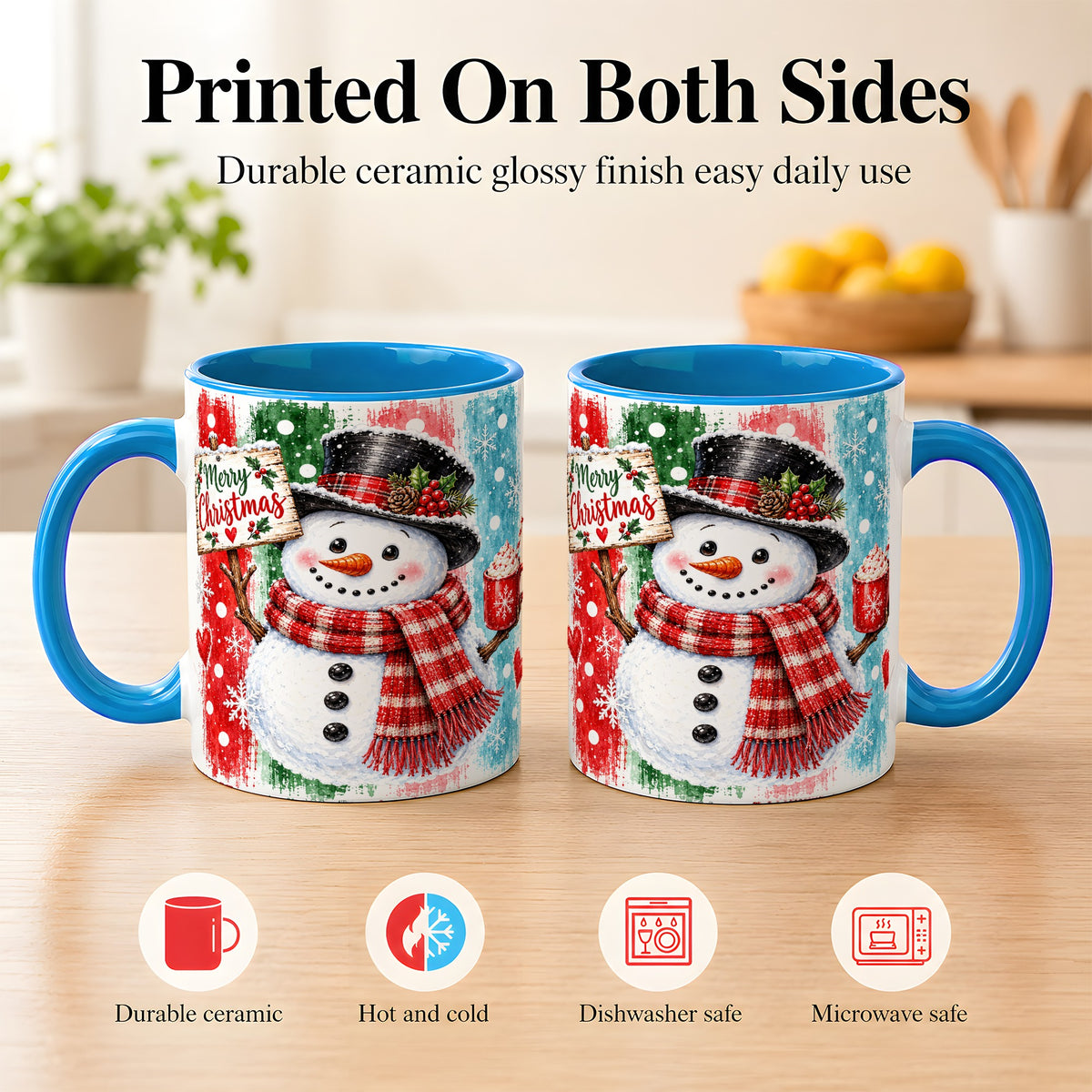 #pl[11oz|Blue] Christmas Snowman Coffee Mug, Holiday Cocoa Mug, Ceramic Cup