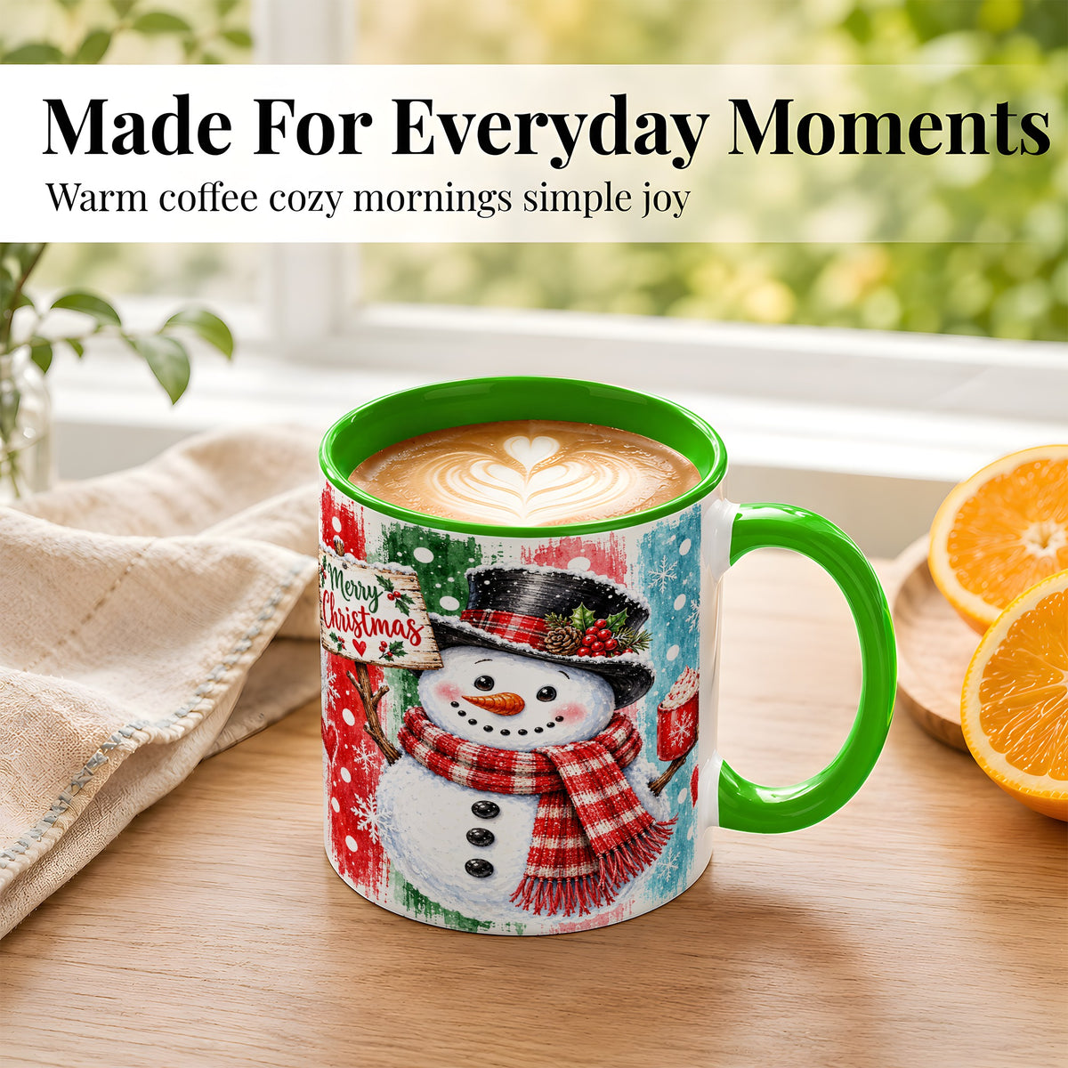 #pl[11oz|Green] Christmas Snowman Coffee Mug, Holiday Cocoa Mug, Ceramic Cup