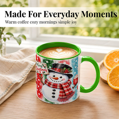 #pl[11oz|Green] Christmas Snowman Coffee Mug, Holiday Cocoa Mug, Ceramic Cup