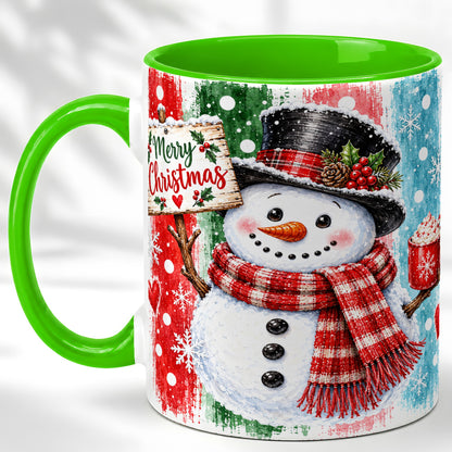#pl[11oz|Green] Christmas Snowman Coffee Mug, Holiday Cocoa Mug, Ceramic Cup