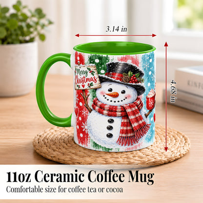 #pl[11oz|Green] Christmas Snowman Coffee Mug, Holiday Cocoa Mug, Ceramic Cup