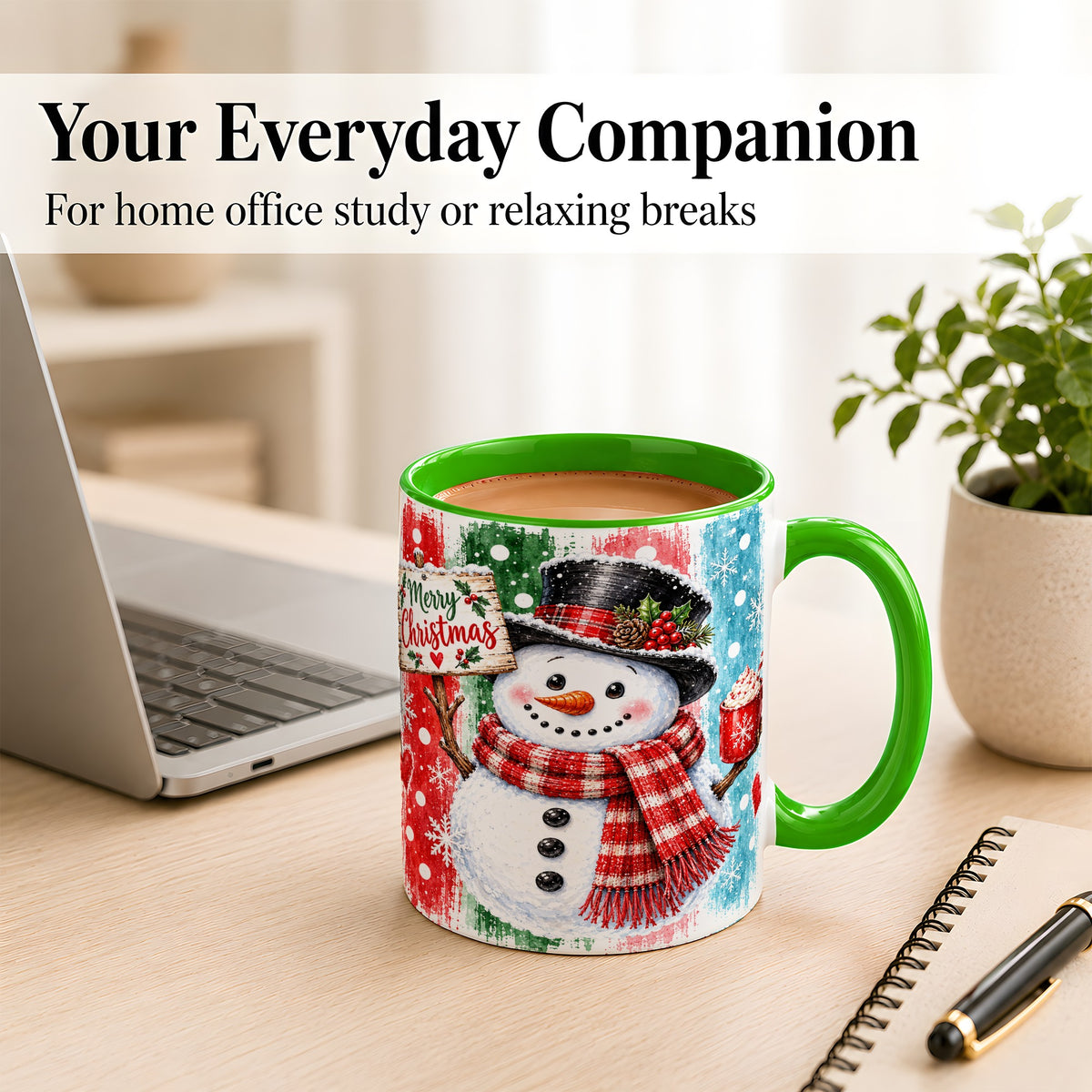 #pl[11oz|Green] Christmas Snowman Coffee Mug, Holiday Cocoa Mug, Ceramic Cup