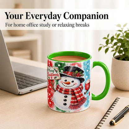 #pl[11oz|Green] Christmas Snowman Coffee Mug, Holiday Cocoa Mug, Ceramic Cup