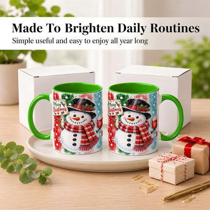 #pl[11oz|Green] Christmas Snowman Coffee Mug, Holiday Cocoa Mug, Ceramic Cup