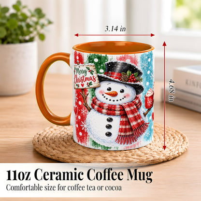 #pl[11oz|Orange] Christmas Snowman Coffee Mug, Holiday Cocoa Mug, Ceramic Cup