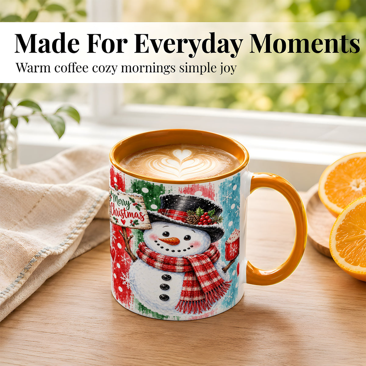#pl[11oz|Orange] Christmas Snowman Coffee Mug, Holiday Cocoa Mug, Ceramic Cup