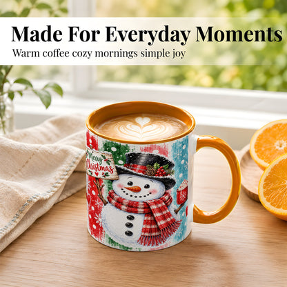 #pl[11oz|Orange] Christmas Snowman Coffee Mug, Holiday Cocoa Mug, Ceramic Cup