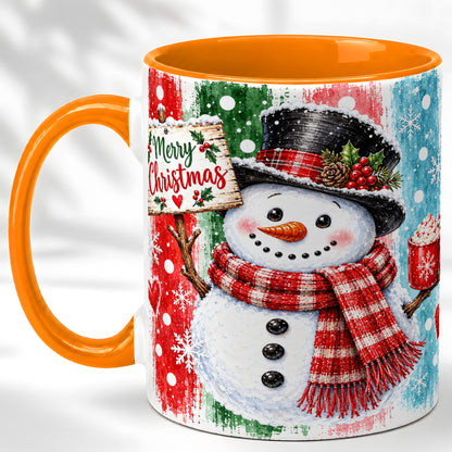 #pl[11oz|Orange] Christmas Snowman Coffee Mug, Holiday Cocoa Mug, Ceramic Cup