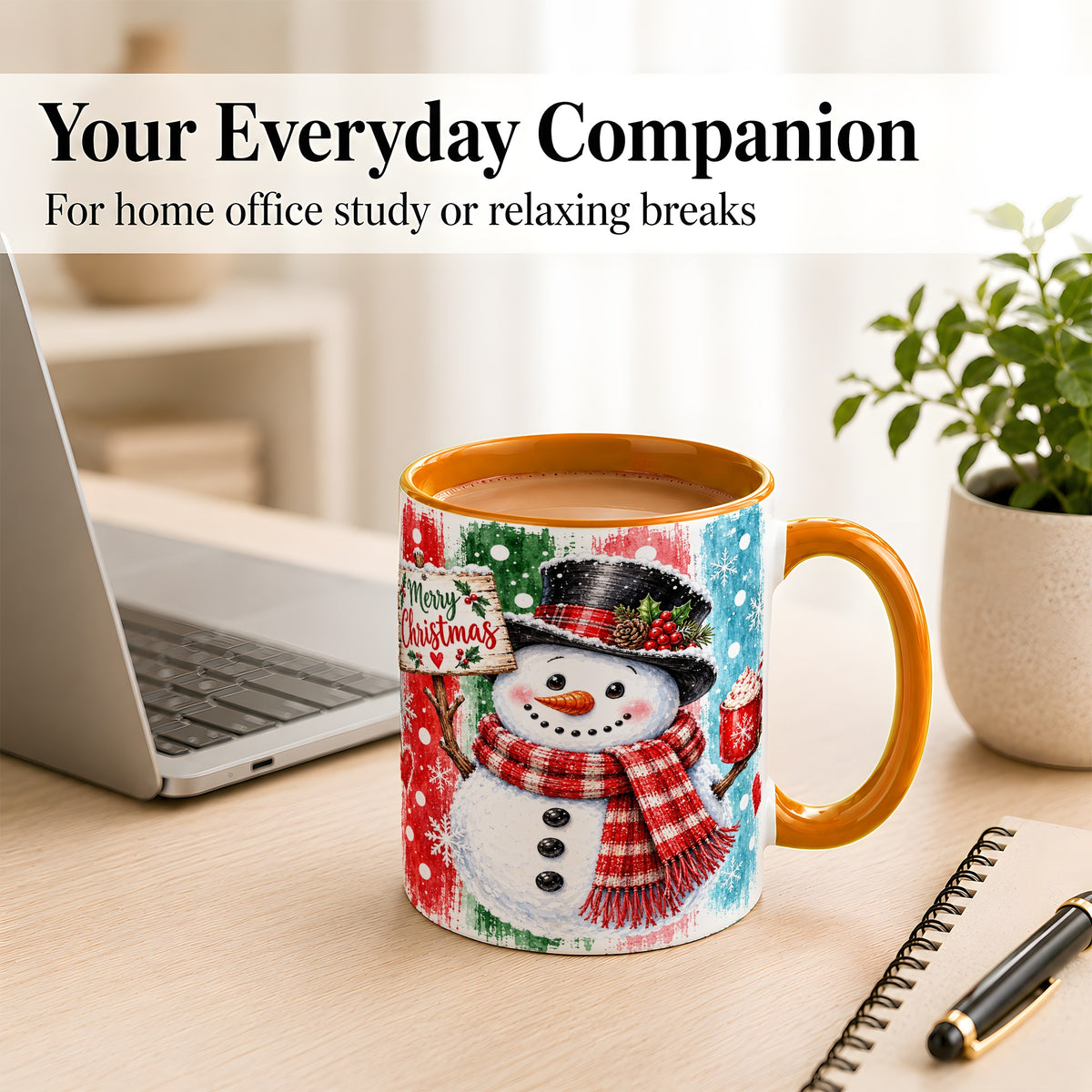 #pl[11oz|Orange] Christmas Snowman Coffee Mug, Holiday Cocoa Mug, Ceramic Cup