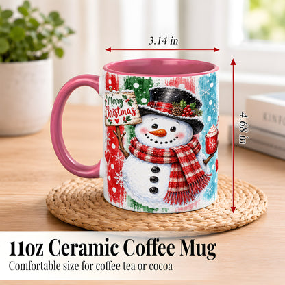 #pl[11oz|Pink] Christmas Snowman Coffee Mug, Holiday Cocoa Mug, Ceramic Cup