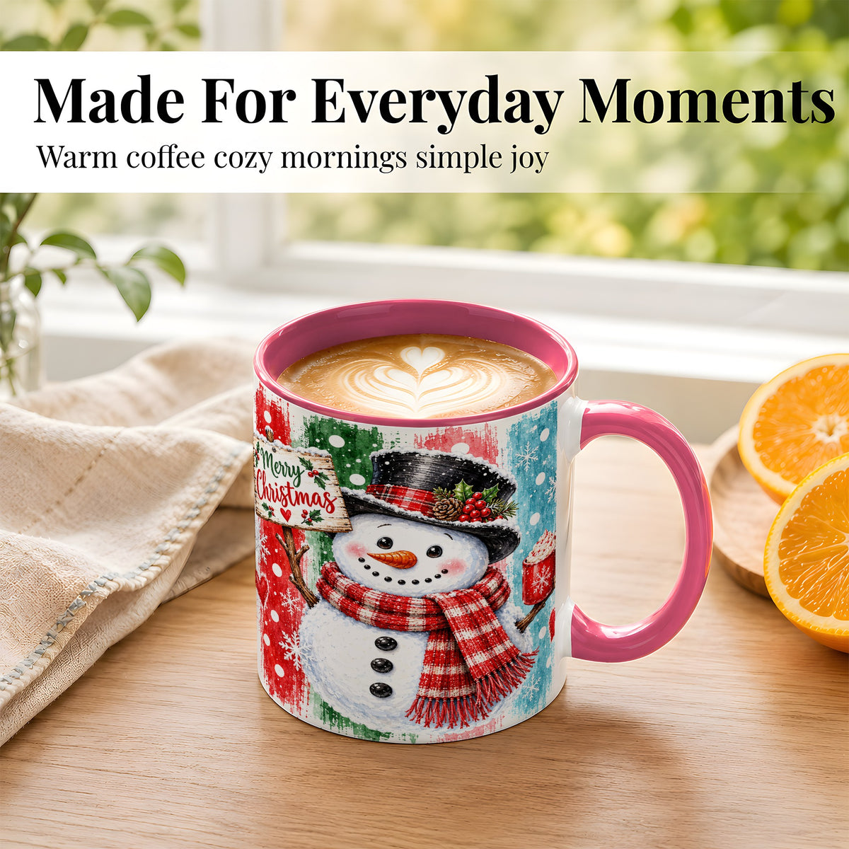 #pl[11oz|Pink] Christmas Snowman Coffee Mug, Holiday Cocoa Mug, Ceramic Cup