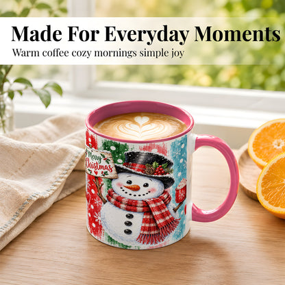 #pl[11oz|Pink] Christmas Snowman Coffee Mug, Holiday Cocoa Mug, Ceramic Cup