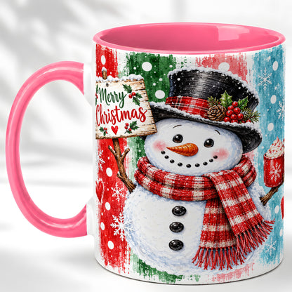 #pl[11oz|Pink] Christmas Snowman Coffee Mug, Holiday Cocoa Mug, Ceramic Cup