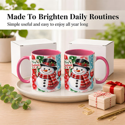#pl[11oz|Pink] Christmas Snowman Coffee Mug, Holiday Cocoa Mug, Ceramic Cup