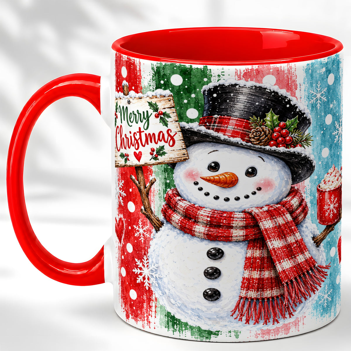 Christmas Snowman Coffee Mug, Holiday Cocoa Mug, Ceramic Cup