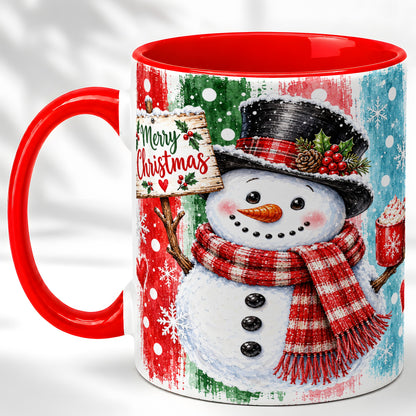 Christmas Snowman Coffee Mug, Holiday Cocoa Mug, Ceramic Cup