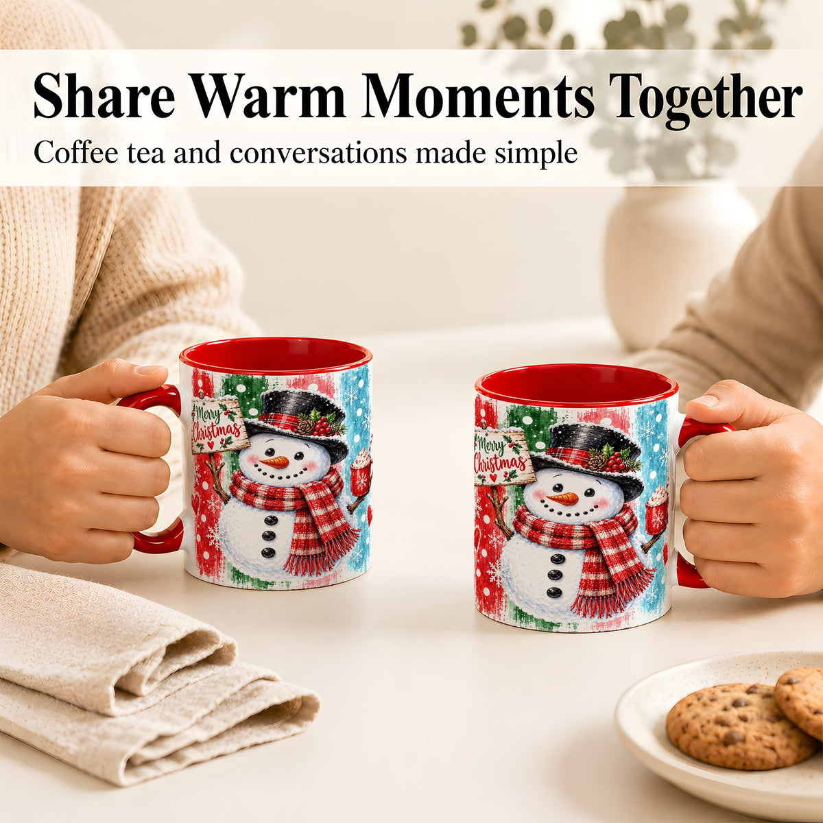 #pl[11oz|Red] Christmas Snowman Coffee Mug, Holiday Cocoa Mug, Ceramic Cup