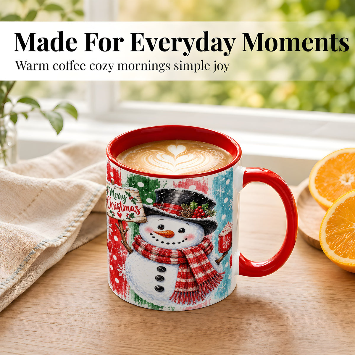 #pl[11oz|Red] Christmas Snowman Coffee Mug, Holiday Cocoa Mug, Ceramic Cup