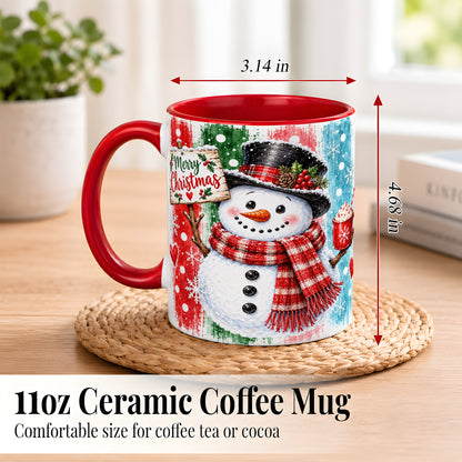 #pl[11oz|Red] Christmas Snowman Coffee Mug, Holiday Cocoa Mug, Ceramic Cup