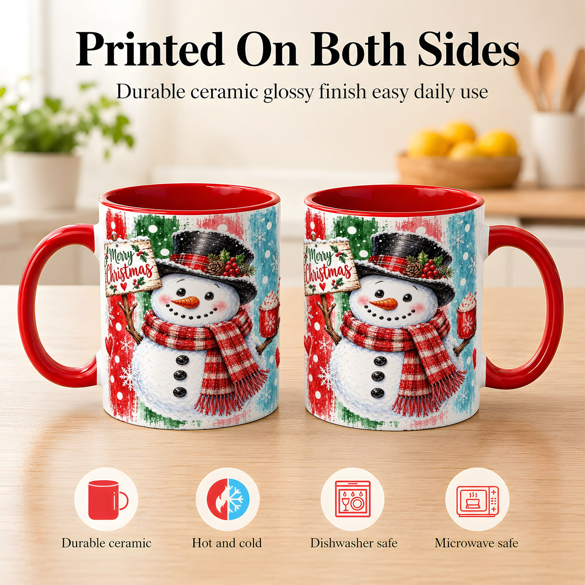#pl[11oz|Red] Christmas Snowman Coffee Mug, Holiday Cocoa Mug, Ceramic Cup