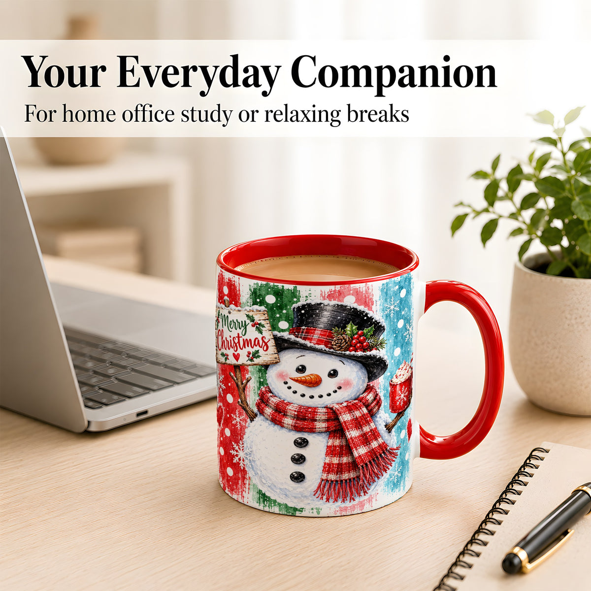 #pl[11oz|Red] Christmas Snowman Coffee Mug, Holiday Cocoa Mug, Ceramic Cup