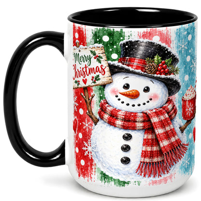 #pl[15oz|Black] Christmas Snowman Coffee Mug, Holiday Cocoa Mug, Ceramic Cup