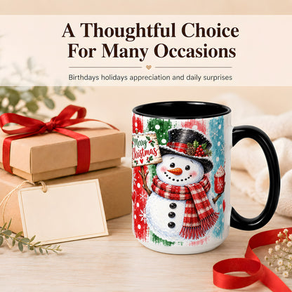 #pl[15oz|Black] Christmas Snowman Coffee Mug, Holiday Cocoa Mug, Ceramic Cup