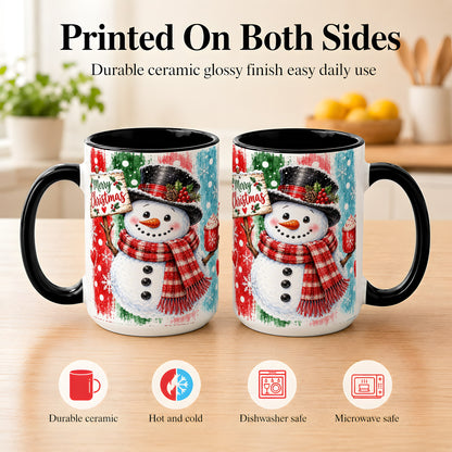#pl[15oz|Black] Christmas Snowman Coffee Mug, Holiday Cocoa Mug, Ceramic Cup
