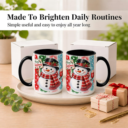 #pl[15oz|Black] Christmas Snowman Coffee Mug, Holiday Cocoa Mug, Ceramic Cup