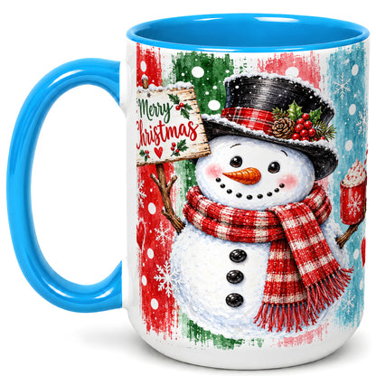 #pl[15oz|Blue] Christmas Snowman Coffee Mug, Holiday Cocoa Mug, Ceramic Cup