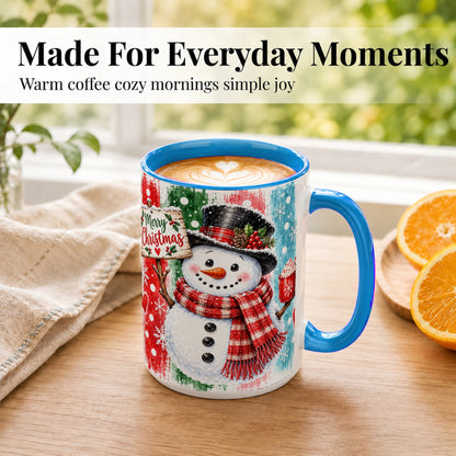 #pl[15oz|Blue] Christmas Snowman Coffee Mug, Holiday Cocoa Mug, Ceramic Cup