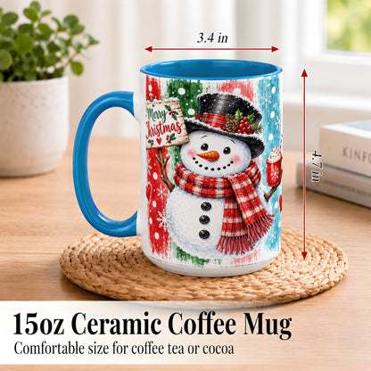 #pl[15oz|Blue] Christmas Snowman Coffee Mug, Holiday Cocoa Mug, Ceramic Cup