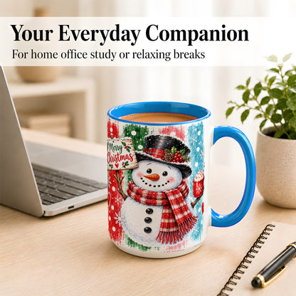 #pl[15oz|Blue] Christmas Snowman Coffee Mug, Holiday Cocoa Mug, Ceramic Cup