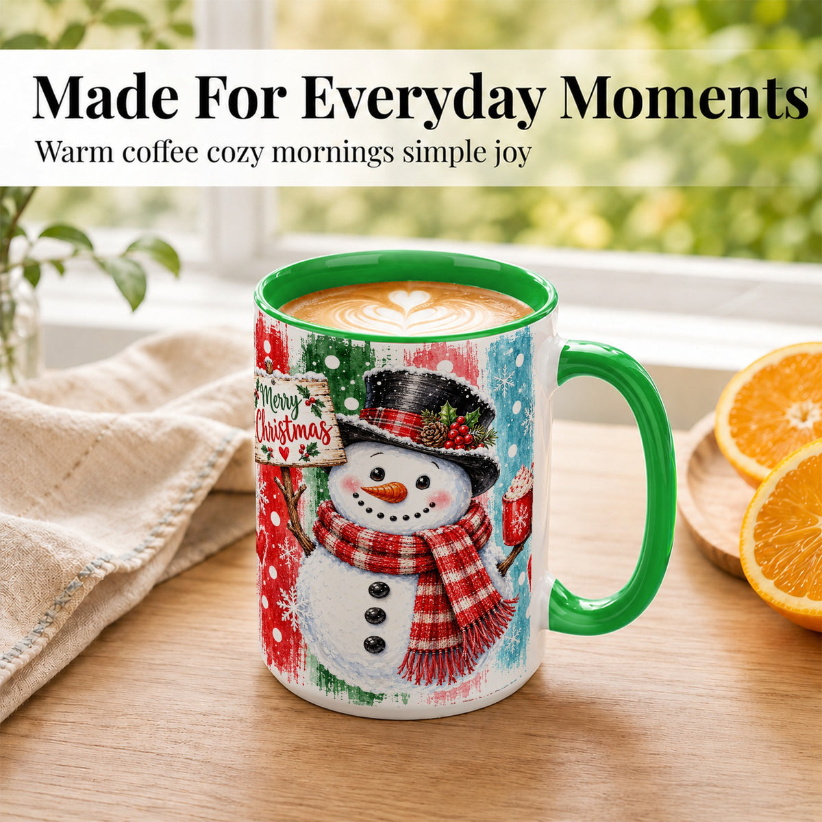 #pl[15oz|Green] Christmas Snowman Coffee Mug, Holiday Cocoa Mug, Ceramic Cup