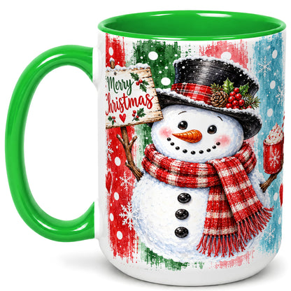 #pl[15oz|Green] Christmas Snowman Coffee Mug, Holiday Cocoa Mug, Ceramic Cup