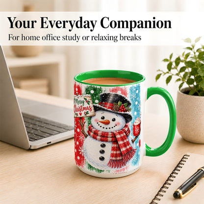 #pl[15oz|Green] Christmas Snowman Coffee Mug, Holiday Cocoa Mug, Ceramic Cup