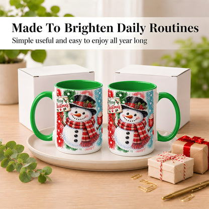 #pl[15oz|Green] Christmas Snowman Coffee Mug, Holiday Cocoa Mug, Ceramic Cup